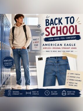 American Eagle AirFlex+ Original Straight Jeans 28x30 Medium Wash Stretch Denim